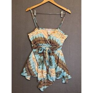 Y2K Vintage Fashion Whimsigoth Babydoll Fairy Top L Paisley Boho Asymmetric